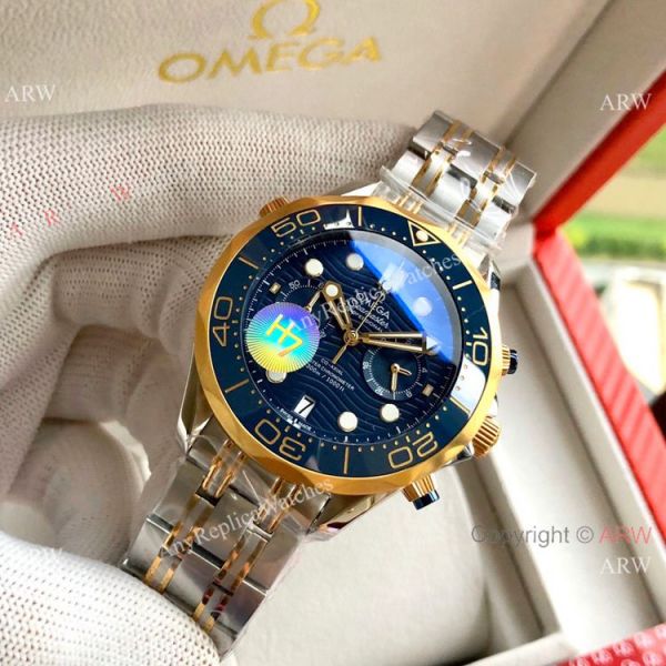 Copy Omega Seamaster 300M Chronograph Watch Two Tone Rose Gold Dark Blue Dial Copy Omega Seamaster 300M Chronograph Watch Two Tone Rose Gold Dark Blue Dial