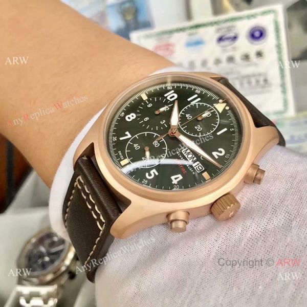 AAA Quality IWC Pilots Spitfire Chronograph Watch Rose Gold Green Dial AAA Quality IWC Pilots Spitfire Chronograph Watch Rose Gold Green Dial