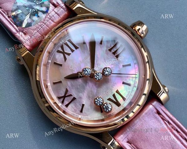 Replica Chopard Happy Sport Diamond Watch With Pink Mop Dial Pink Leather Strap Replica Chopard Happy Sport Diamond Watch With Pink Mop Dial Pink Leather Strap