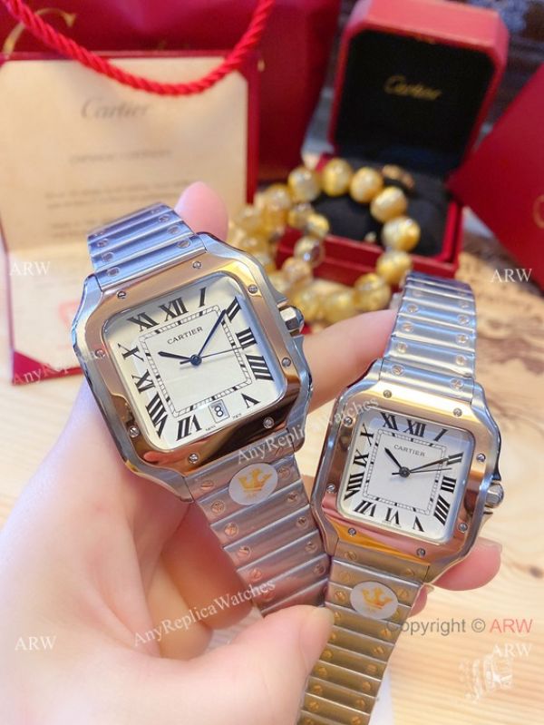 New! Japan Grade Santos De Cartier Couple Watch Stainless Steel Roman Markers New! Japan Grade Santos De Cartier Couple Watch Stainless Steel Roman Markers