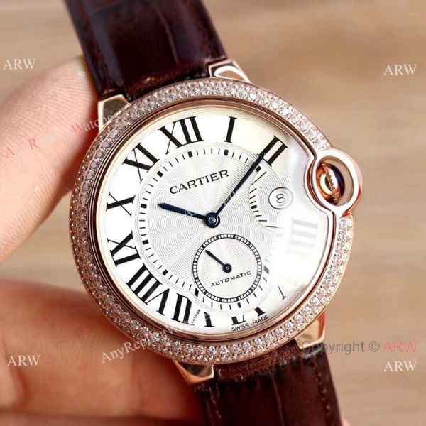 Swiss Fake Cartier Ballon Bleu 42mm XL Watch Rose Gold Diamond Case Swiss Fake Cartier Ballon Bleu 42mm XL Watch Rose Gold Diamond Case