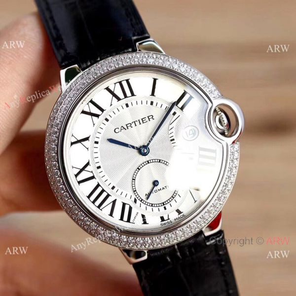 Swiss Fake Cartier Ballon Bleu 42mm XL Watch White Dial Black Leather Strap Swiss Fake Cartier Ballon Bleu 42mm XL Watch White Dial Black Leather Strap
