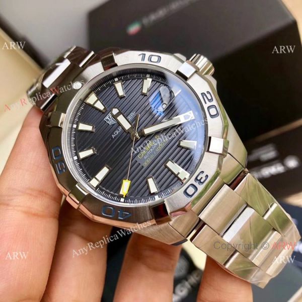 Swiss Clone TagHeuer Aquaracer Calibre 5 Watch Stainless Steel Gray Face Swiss Clone TagHeuer Aquaracer Calibre 5 Watch Stainless Steel Gray Face