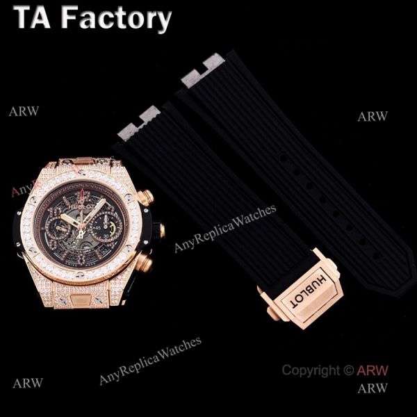 Swiss Quality Hublot Big Bang Rose Gold Black Rubber Strap Full Diamonds Watches Replica Swiss Quality Hublot Big Bang Rose Gold Black Rubber Strap Full Diamonds Watches Replica