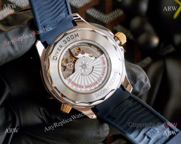 Best Quality Copy Omega Seamaster Diver 300M Watches Rose Gold and Blue Best Quality Copy Omega Seamaster Diver 300M Watches Rose Gold and Blue