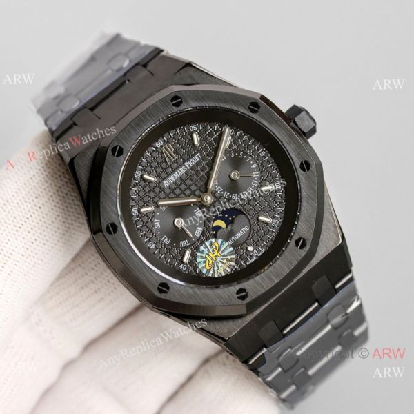 Swiss Replica Audemars Piguet Royal Oak Moon phase Watch 41mm Black Subdials Swiss Replica Audemars Piguet Royal Oak Moon phase Watch 41mm Black Subdials
