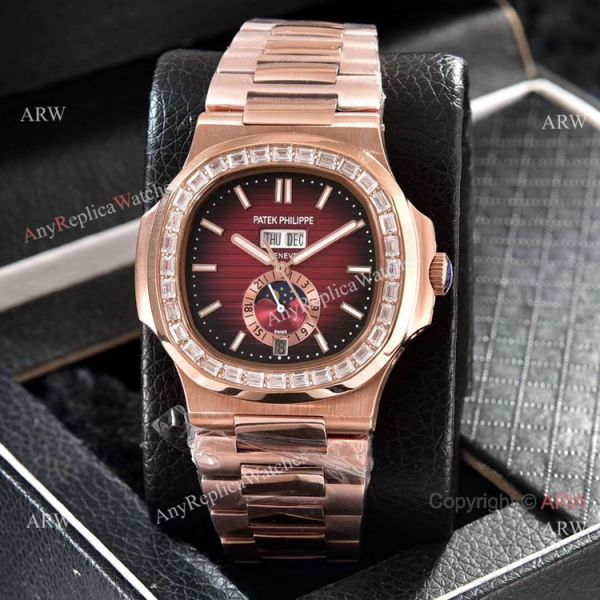 Patek Philippe Nautilus Annual Calendar Copy Watches Rose Gold with Diamond Patek Philippe Nautilus Annual Calendar Copy Watches Rose Gold with Diamond