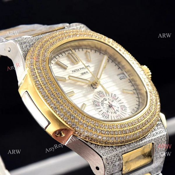 Luxury Patek Philippe Nautilus Iced Out Chrono Watches Two Tone Case Luxury Patek Philippe Nautilus Iced Out Chrono Watches Two Tone Case
