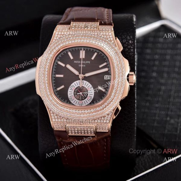 Japan Grade Patek Philippe Nautilus Chronograph Watches Rose Gold Diamond Case Japan Grade Patek Philippe Nautilus Chronograph Watches Rose Gold Diamond Case