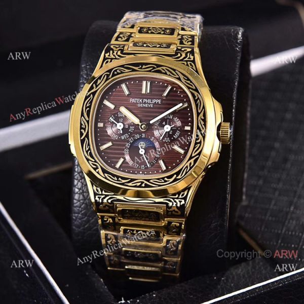 Knockoff Patek Philippe 5740 Nautilus Yellow Gold Engraving 40mm Knockoff Patek Philippe 5740 Nautilus Yellow Gold Engraving 40mm