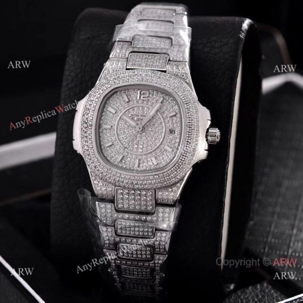 Swiss Quartz Patek Philippe Lady-Nautilus Iced Out Watches Sapphire Glass Swiss Quartz Patek Philippe Lady-Nautilus Iced Out Watches Sapphire Glass