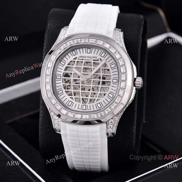 Copy Patek Philippe Aquanaut Watches Hollow Face Silver Diamond Bezel Copy Patek Philippe Aquanaut Watches Hollow Face Silver Diamond Bezel