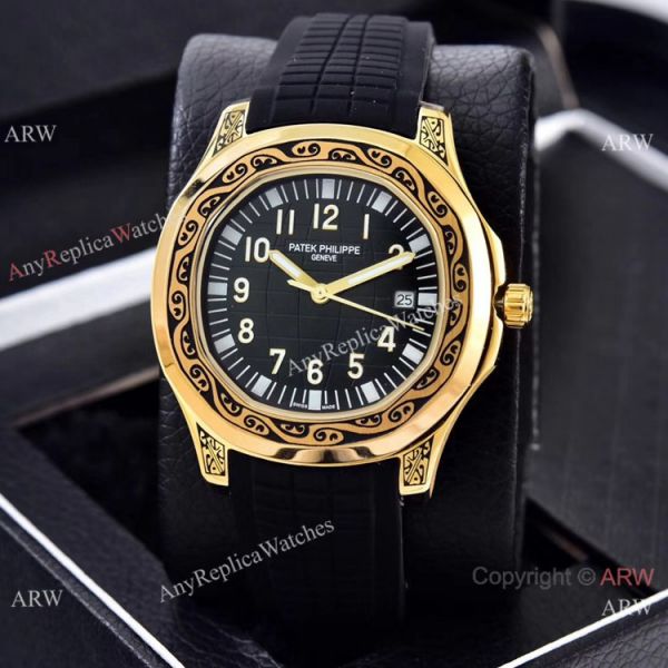 Clone Patek Philippe Aquanaut Engraving Watches Gold and Brown Rubber Strap Clone Patek Philippe Aquanaut Engraving Watches Gold and Brown Rubber Strap