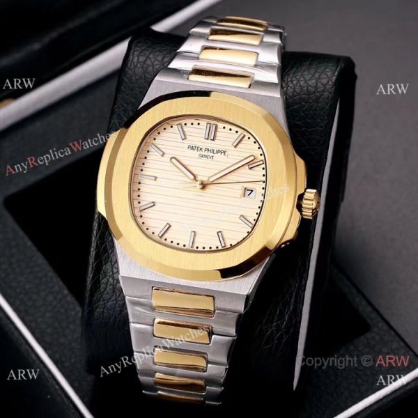 Knockoff Patek Philippe Nautilus 40mm Watches Two Tone Gray Dial Knockoff Patek Philippe Nautilus 40mm Watches Two Tone Gray Dial
