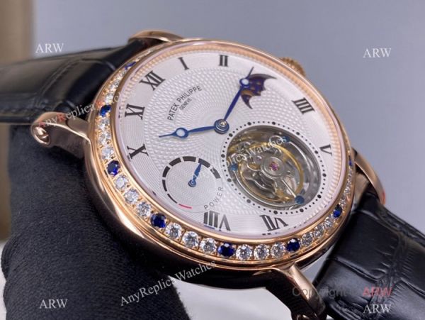 Super Clone Patek Philippe Tourbillon Moon phase Rose Gold Diamond Watch Power Reserve Super Clone Patek Philippe Tourbillon Moon phase Rose Gold Diamond Watch Power Reserve
