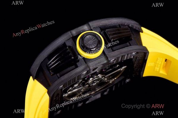 KV Factory Richard Mille RM-011 Yellow Storm Flyback Chronograph Watch Carbon NTPT Yellow Rubber Strap KV Factory Richard Mille RM-011 Yellow Storm Flyback Chronograph Watch Carbon NTPT Yellow Rubber Strap