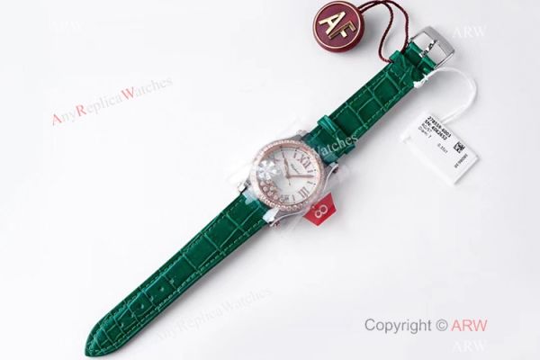 AF Factory Chopard Happy Sport 36mm Watch Rose Gold Bezel Green Leather Strap AF Factory Chopard Happy Sport 36mm Watch Rose Gold Bezel Green Leather Strap