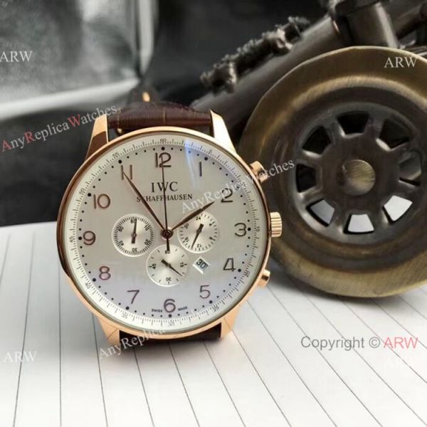 Faux IWC Portugieser Chronograph Watch White Arabic Leather Strap Faux IWC Portugieser Chronograph Watch White Arabic Leather Strap