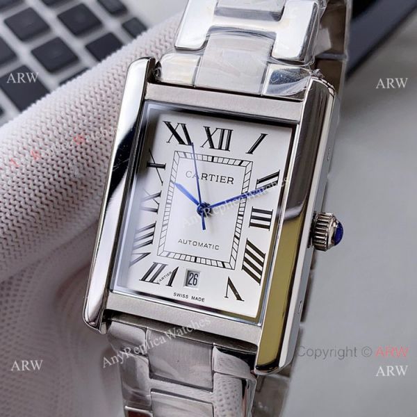 Yellow Gold Cartier Tank Automatic Copy Watch In Black Leather Strap White Dial Yellow Gold Cartier Tank Automatic Copy Watch In Black Leather Strap White Dial
