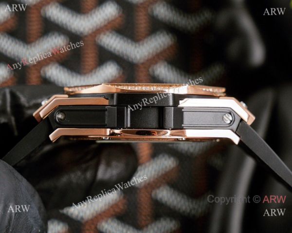 New Replica Hublot Iced Out Rose Gold Sang Bleu Watches 45mm New Replica Hublot Iced Out Rose Gold Sang Bleu Watches 45mm