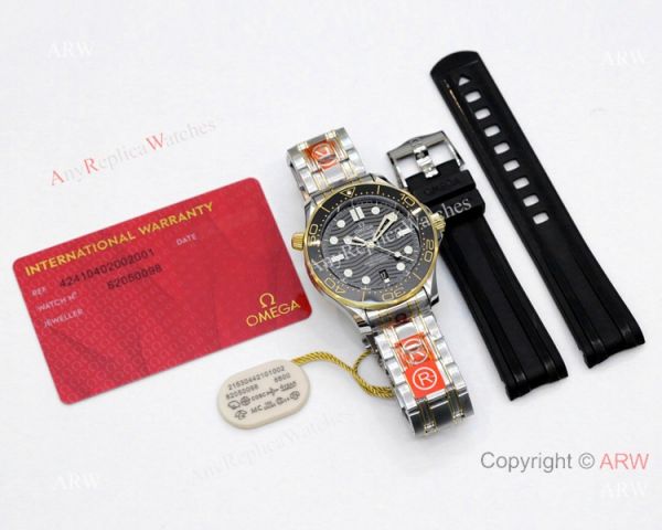 2021 Latest Replica Omega Seamaster Diver 300m OR 8800 Two Tone Black Dial Watch 42mm 2021 Latest Replica Omega Seamaster Diver 300m OR 8800 Two Tone Black Dial Watch 42mm