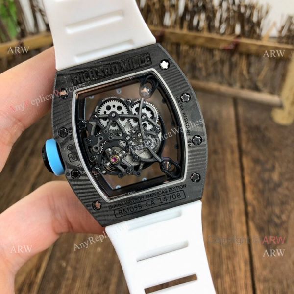 Copy Richard Mille Clear Watch RM055 Carbon Fiber White Rubber Strap Watch Copy Richard Mille Clear Watch RM055 Carbon Fiber White Rubber Strap Watch