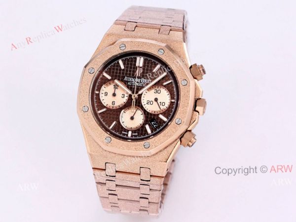 New Audemars Piguet Frosted Gold Royal Oak Rose Gold Watch 41mm Silver Dial with Stop Function High Copy New Audemars Piguet Frosted Gold Royal Oak Rose Gold Watch 41mm Silver Dial with Stop Function High Copy