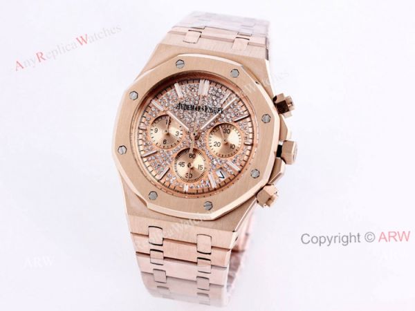 New Frosted Gold Audemars Piguet Royal Oak Rose Gold Chronograph 41mm Diamond Dial Replica Watch New Frosted Gold Audemars Piguet Royal Oak Rose Gold Chronograph 41mm Diamond Dial Replica Watch