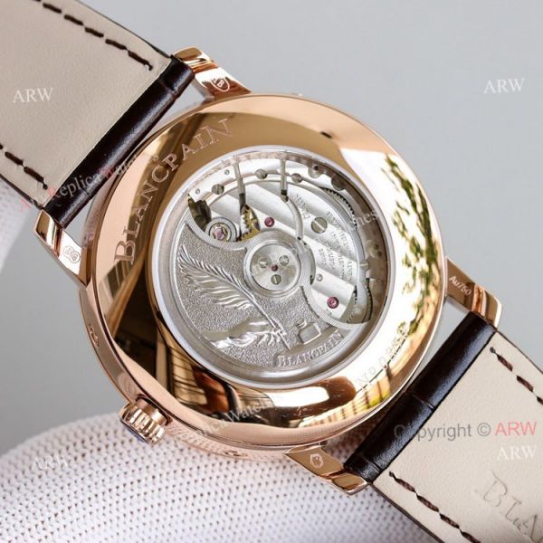V2 New Upgraded Replica Blancpain Moon Phase Rose Gold Watch Blue Dial Blue Leather Strap V2 New Upgraded Replica Blancpain Moon Phase Rose Gold Watch Blue Dial Blue Leather Strap