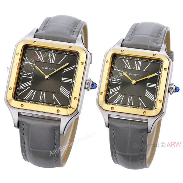 Buy The Best Cartier Santos Dumont Couple Watches Grey Dial Grey Leather Strap Replica Buy The Best Cartier Santos Dumont Couple Watches Grey Dial Grey Leather Strap Replica