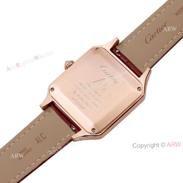 New Faux Cartier Santos-Dumont Rose Gold Couple Watch With Diamonds Bezel Brown Leather Band New Faux Cartier Santos-Dumont Rose Gold Couple Watch With Diamonds Bezel Brown Leather Band
