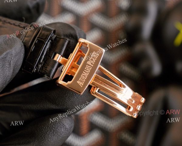 High End Replica Audemars Piguet Royal Oak Rose Gold Grey Dial Automatic Watch With Diamonds Black Leather Strap High End Replica Audemars Piguet Royal Oak Rose Gold Grey Dial Automatic Watch With Diamonds Black Leather Strap