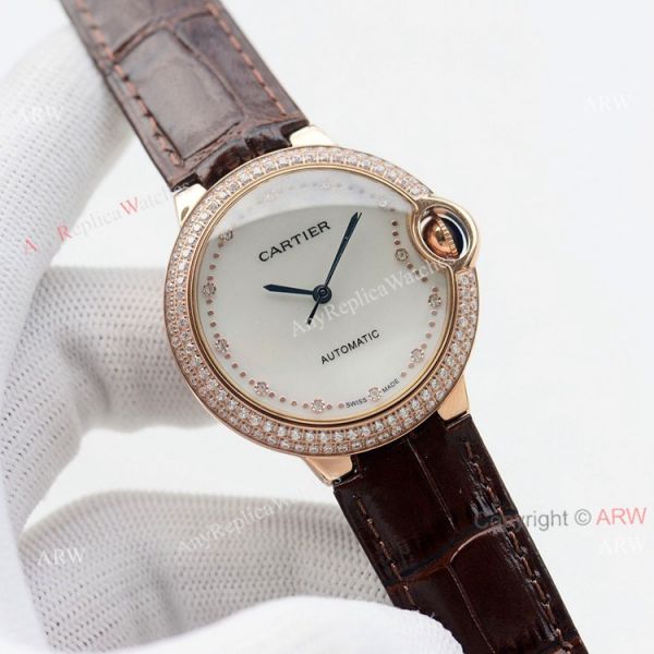 Swiss Quality Replica Cartier Ballon Bleu 36mm Rose Gold Diamond Bezel White Mop Dial Automatic Watch Swiss Quality Replica Cartier Ballon Bleu 36mm Rose Gold Diamond Bezel White Mop Dial Automatic Watch