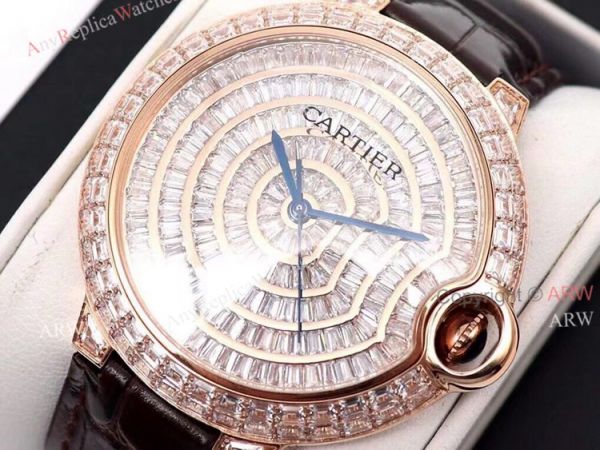 Replica Cartier Ballon Bleu 42mm Leather Strap Rose Gold Watch With Diamonds Replica Cartier Ballon Bleu 42mm Leather Strap Rose Gold Watch With Diamonds