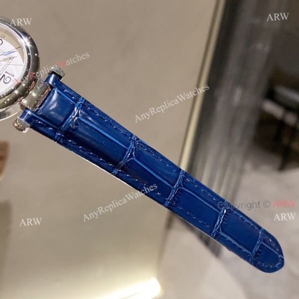 New Pasha De Cartier Watch 35mm white face blue leather strap replica New Pasha De Cartier Watch 35mm white face blue leather strap replica