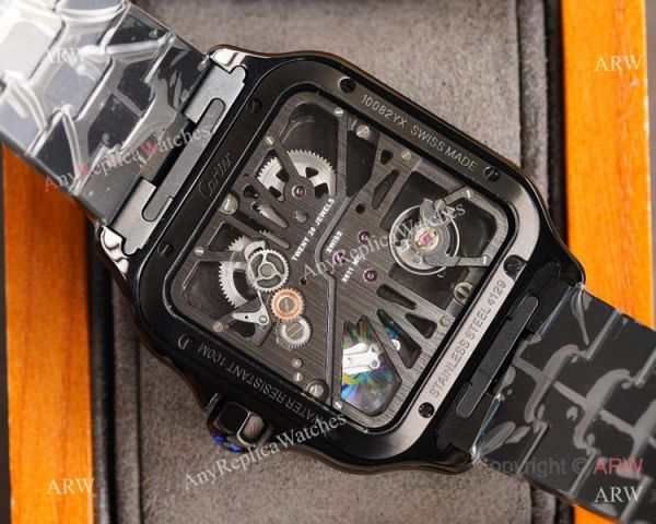 New Replica Santos de Cartier Skeleton watch All Black Swiss Quality New Replica Santos de Cartier Skeleton watch All Black Swiss Quality