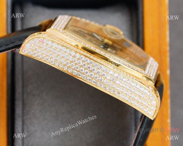 Iced Out Cartier Roadster Chronograph Watches Yellow Gold Case Iced Out Cartier Roadster Chronograph Watches Yellow Gold Case