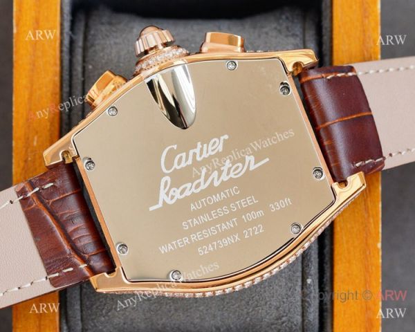Iced Out Cartier Roadster Replica Watch Rosse Gold White Chronograph Dial Iced Out Cartier Roadster Replica Watch Rosse Gold White Chronograph Dial