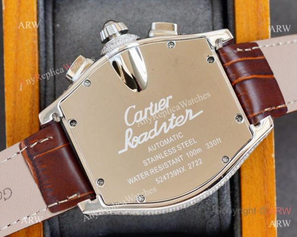 Iced Out Cartier Roadster Replica Watch White Chronograph Dial Men Watch Iced Out Cartier Roadster Replica Watch White Chronograph Dial Men Watch