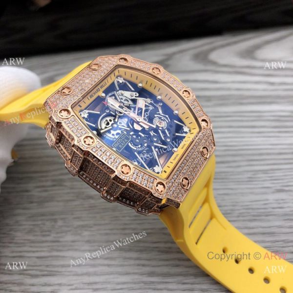 Swiss Quality Richard Mille RM35-01 Rafael Nadal Watch Rose Gold Diamond Yellow Rubber Strap Swiss Quality Richard Mille RM35-01 Rafael Nadal Watch Rose Gold Diamond Yellow Rubber Strap