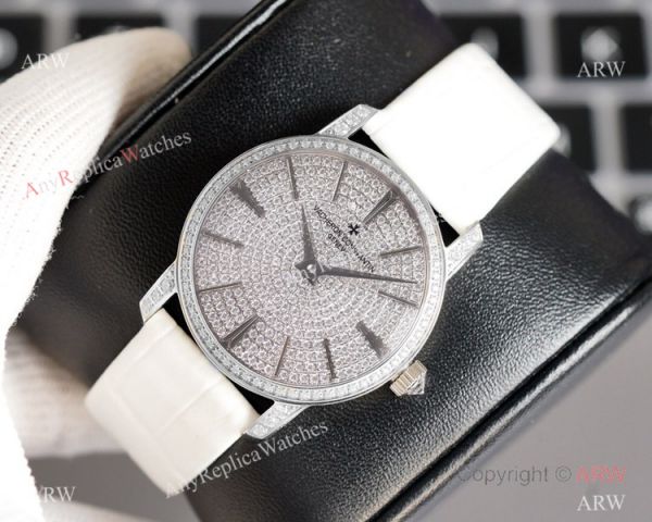 NEW! Swiss Grade Copy Vacheron Constantin Traditionnelle Ultra-Thin 33mm Watch Iced Out Silver NEW! Swiss Grade Copy Vacheron Constantin Traditionnelle Ultra-Thin 33mm Watch Iced Out Silver