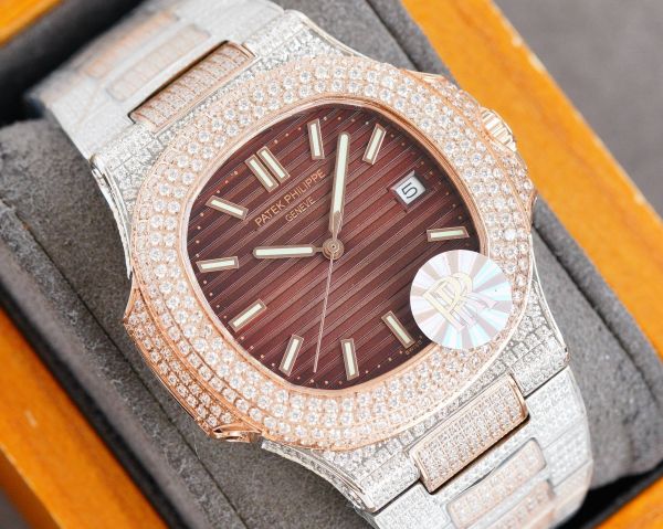 Swiss Replica Iced Out Patek Philippe Nautilus 9015 Ultra-thin Watch 2-Tone Rose Gold Chocolate Dial 40mm Swiss Replica Iced Out Patek Philippe Nautilus 9015 Ultra-thin Watch 2-Tone Rose Gold Chocolate Dial 40mm