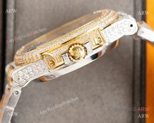 Swiss Replica Patek Philippe Nautilus 9015 Ultra-thin Watch Two Tone Iced Out Case Swiss Replica Patek Philippe Nautilus 9015 Ultra-thin Watch Two Tone Iced Out Case