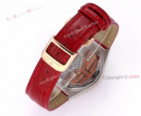2021 Copy Breitling Chronomat 36 Rose Gold Watch With Red Leather Strap 2021 Copy Breitling Chronomat 36 Rose Gold Watch With Red Leather Strap