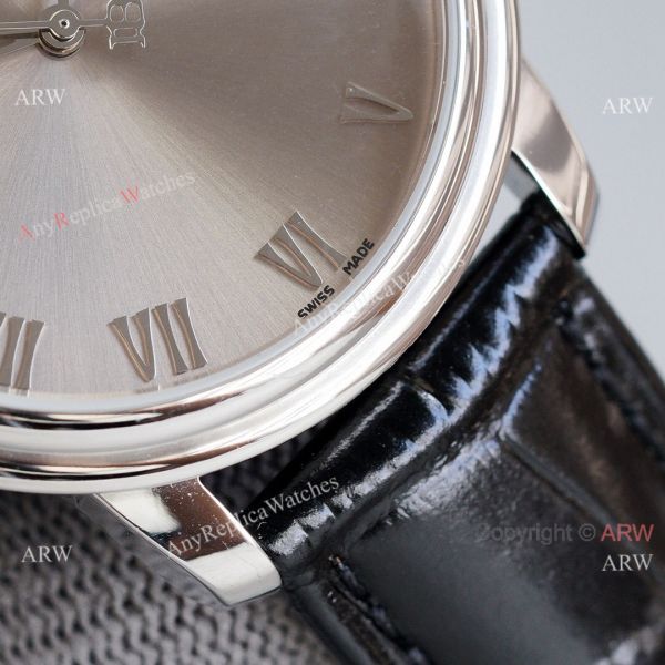 Fake Blancpain Villeret Gray Face 40MM Watch With Roman Markers Leather Band Fake Blancpain Villeret Gray Face 40MM Watch With Roman Markers Leather Band