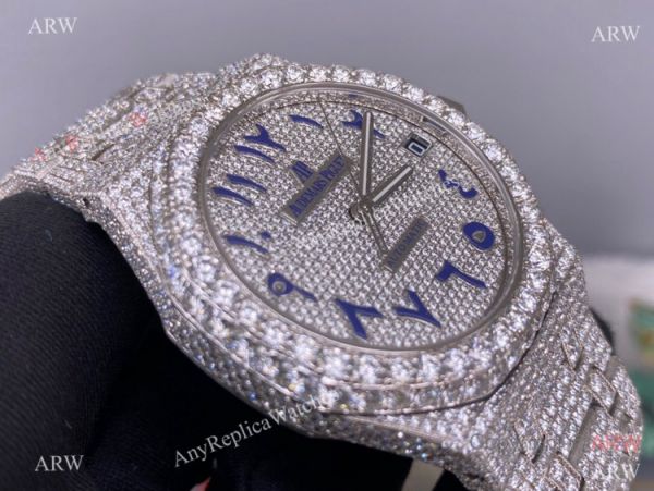 Iced Out Audemars Piguet Royal Oak Swiss Replica Watch Middle East Arabic Face Iced Out Audemars Piguet Royal Oak Swiss Replica Watch Middle East Arabic Face