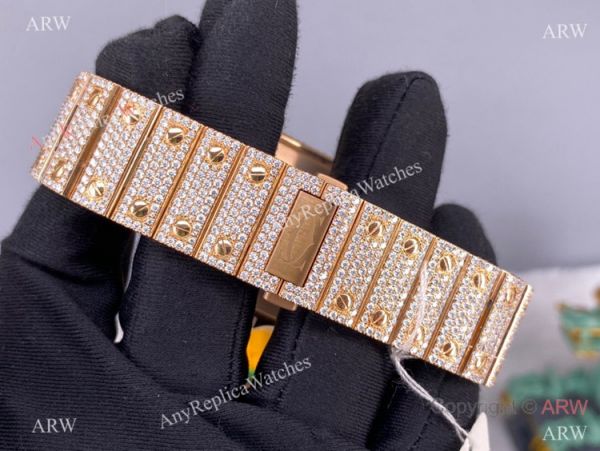 BV Factory Cartier Santos de Watch Iced Out Rose Gold Case BV Factory Cartier Santos de Watch Iced Out Rose Gold Case