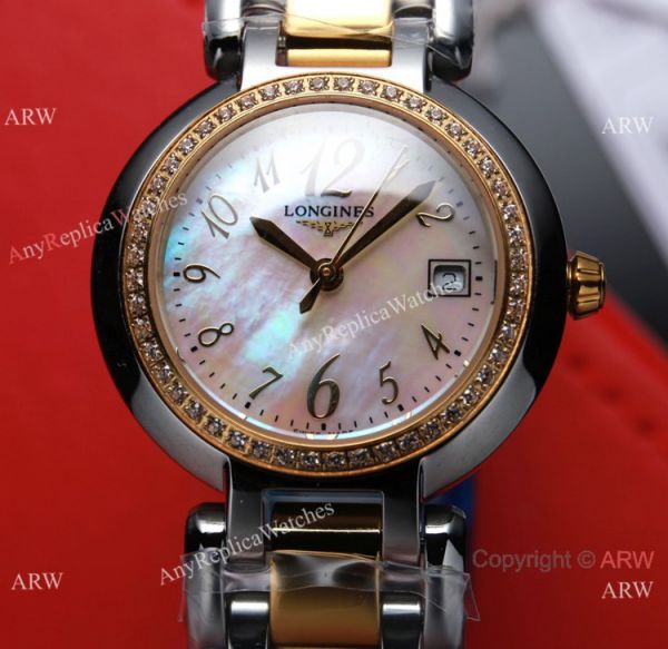 Swiss Quartz Longines PrimaLuna Lady Watch Pink MOP Face Diamond bezel Swiss Quartz Longines PrimaLuna Lady Watch Pink MOP Face Diamond bezel