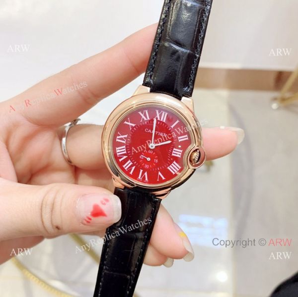 Red Dial Rose Gold Ballon Bleu Cartier Watch Lady 36mm Red Dial Rose Gold Ballon Bleu Cartier Watch Lady 36mm