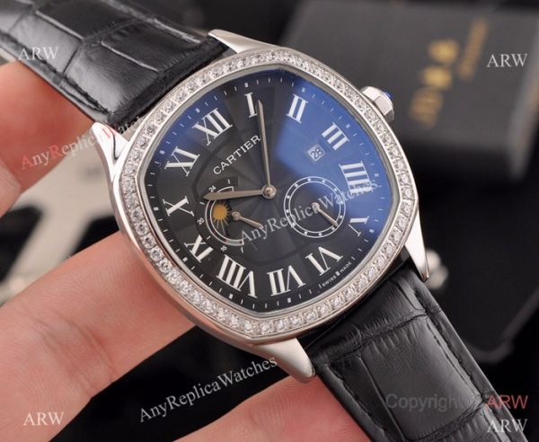 New Copy Cartier Drive de Moonphase Watch White Dial Black Leather Band New Copy Cartier Drive de Moonphase Watch White Dial Black Leather Band
